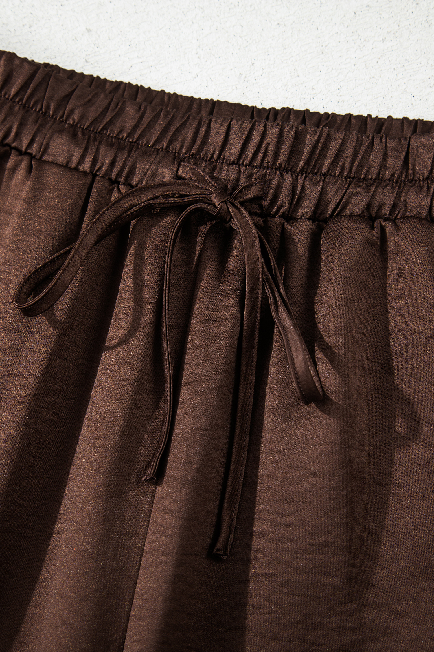 Dark Brown Braided V Neck Long Sleeve Loose Top and Drawstring High Waist Pants 2pcs Outfit - loveforevers