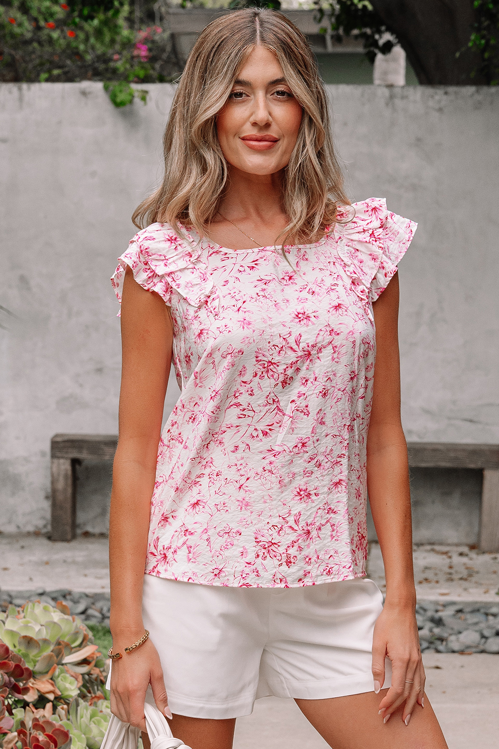 Beau Blue Textured Bow Knot Frilled Butterfly Sleeve Blouse - loveforevers