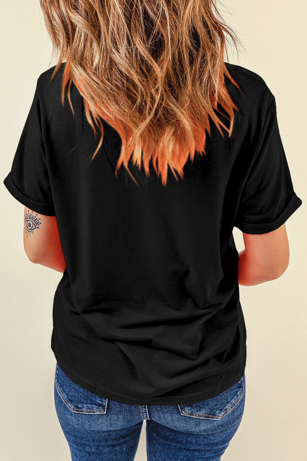 Black Rhinestone Christmas Tree Round Neck Graphic Tee - loveforevers