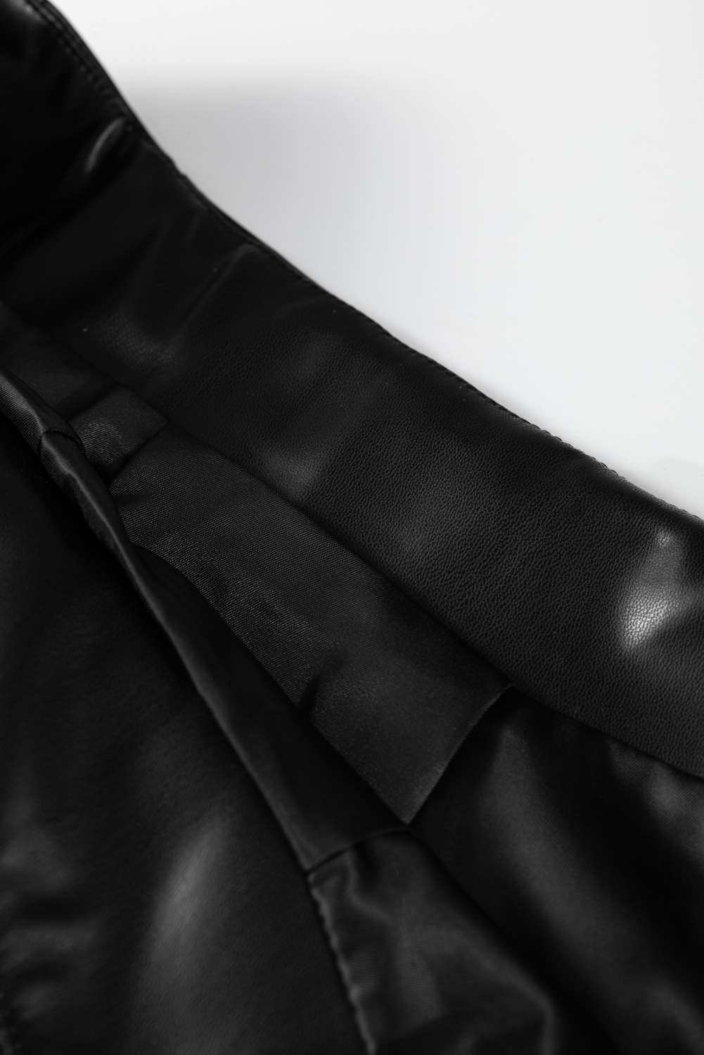 Black Faux Leather Retro Buckle Detail Pleated Stitch Flared Midi Skirt - loveforevers