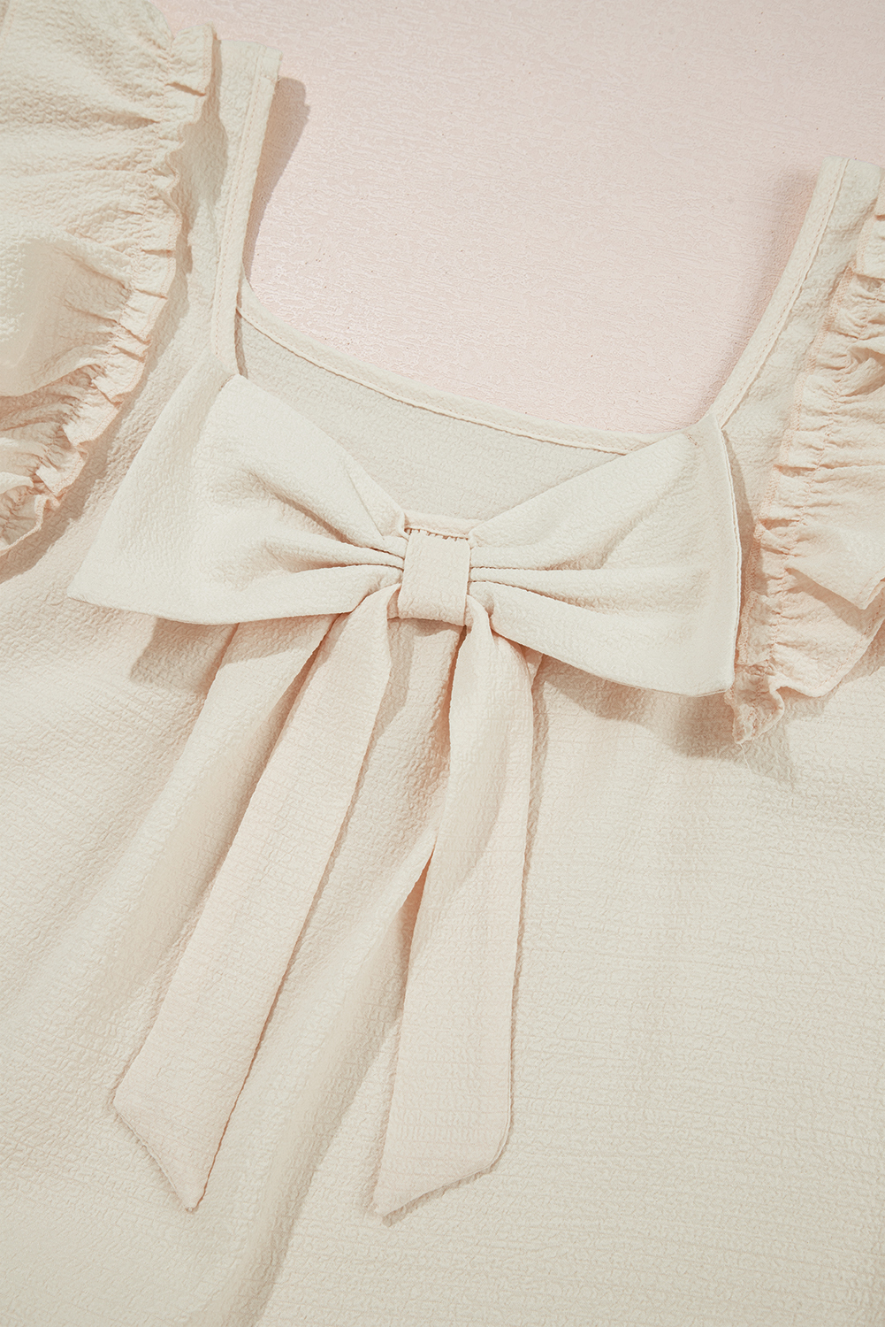 Beau Blue Textured Bow Knot Frilled Butterfly Sleeve Blouse - loveforevers