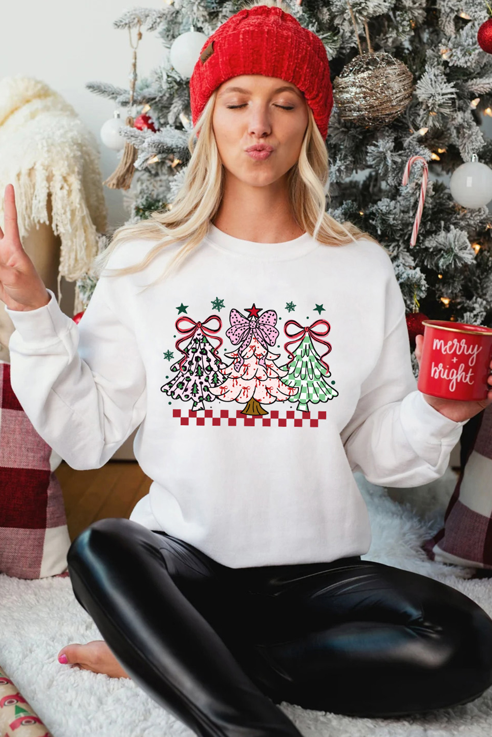 White Christmas Tree Graphic Customized Holiday Sweatshirt - loveforevers
