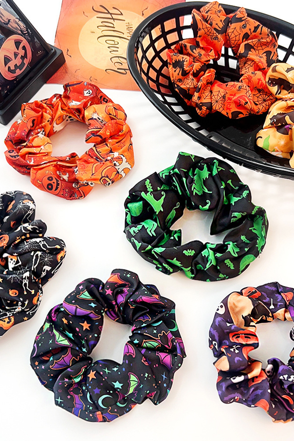 Black Halloween Pattern Print Hair Scrunchie - loveforevers