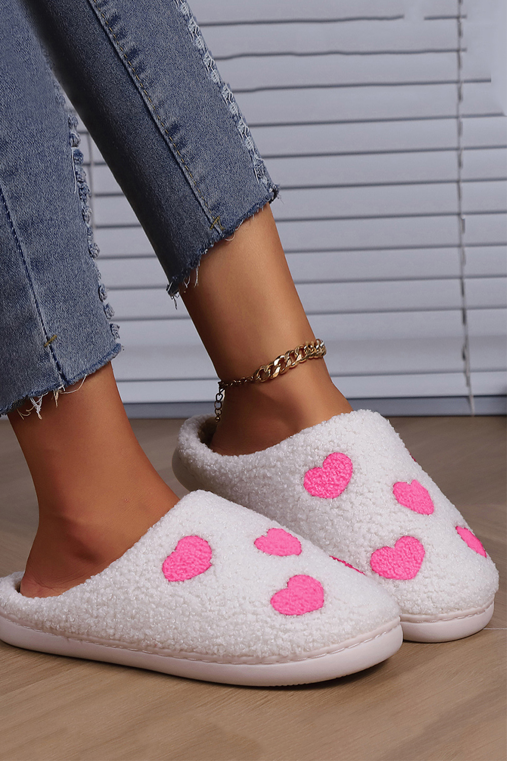 Pink Heart Pattern Valentines Fuzzy Winter Slippers - loveforevers