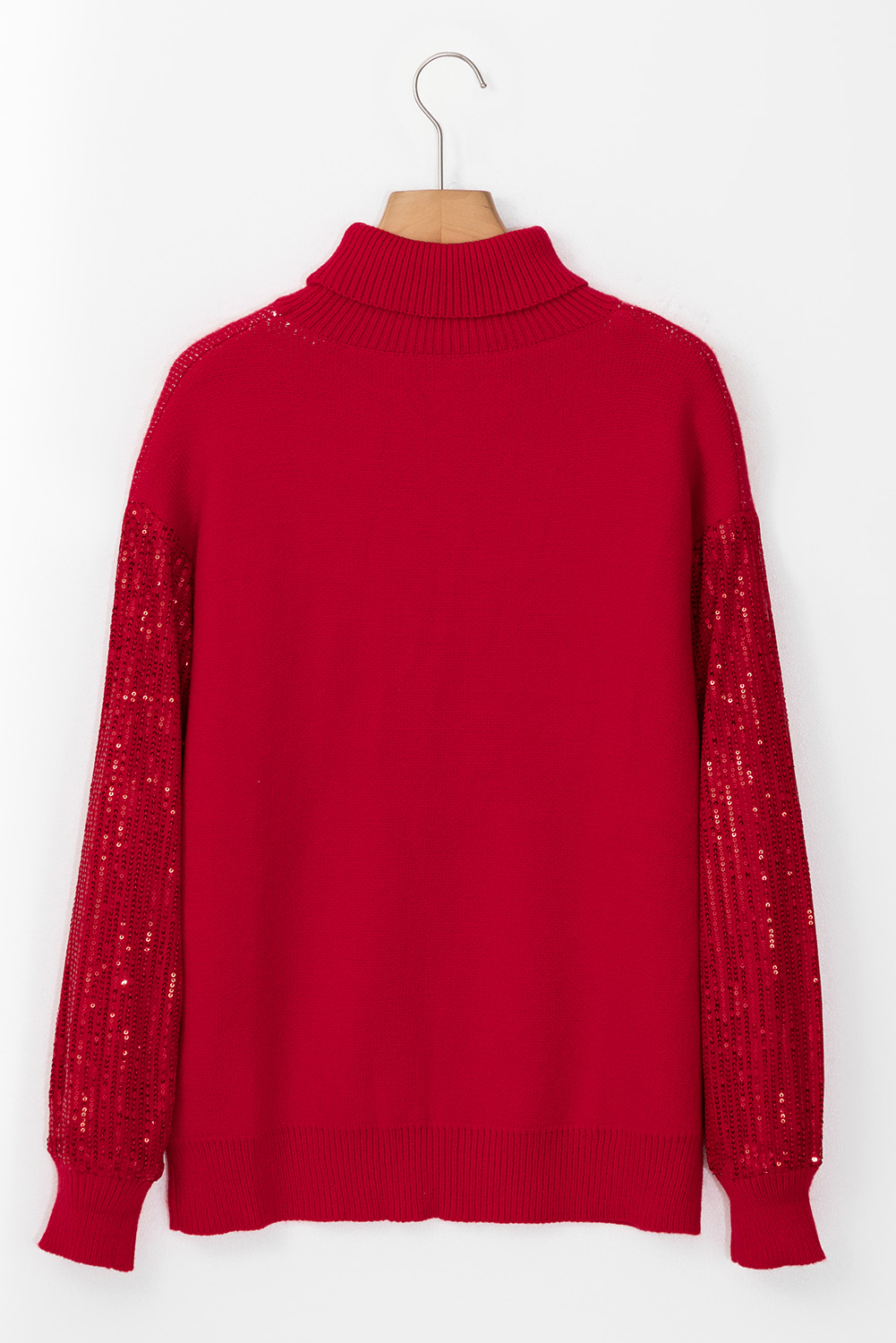 Fiery Red Merry Letter Embroidered High Neck Sweater - loveforevers