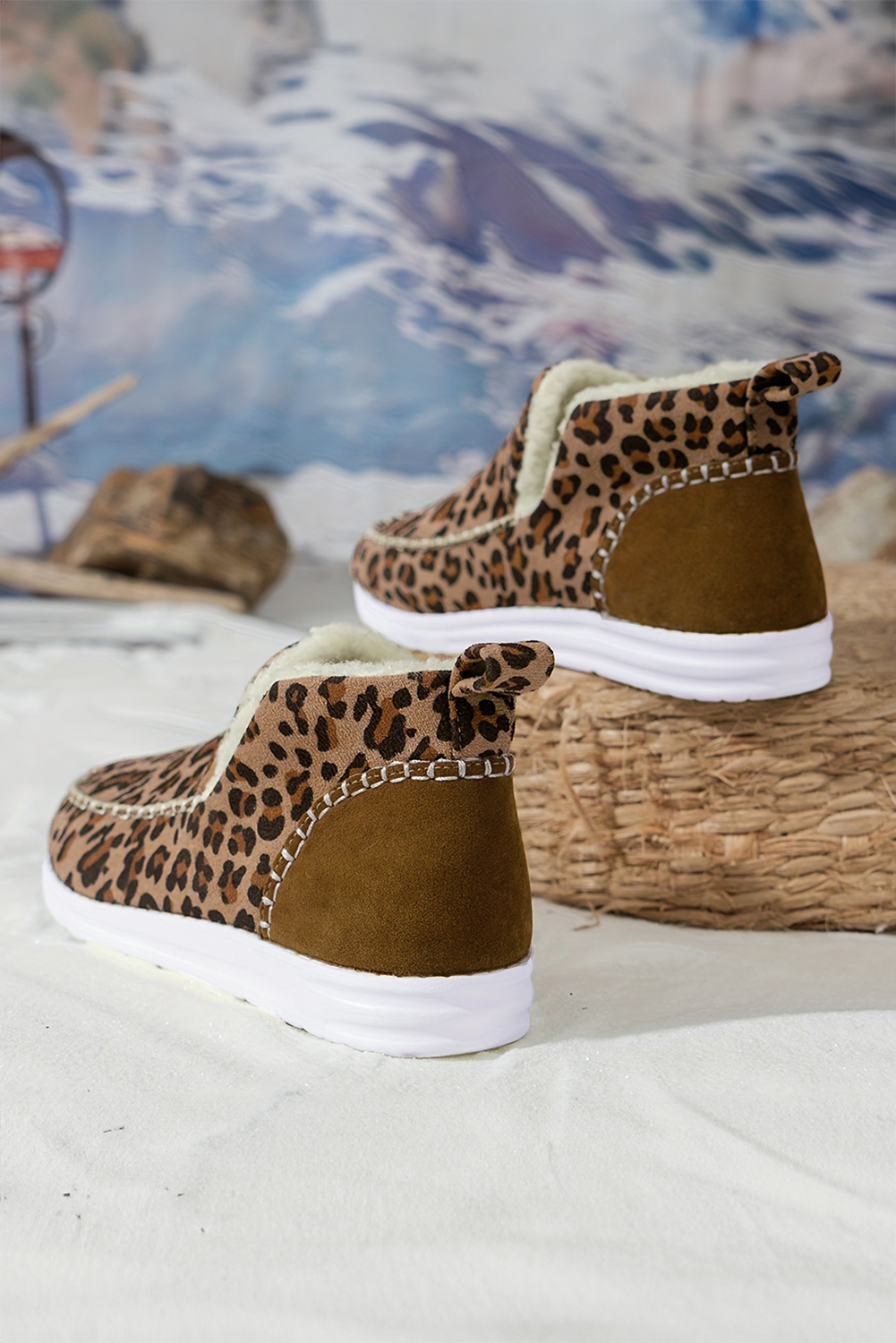 Brown Leopard Print Ankle Patched Flat Winter Fur Boots - loveforevers