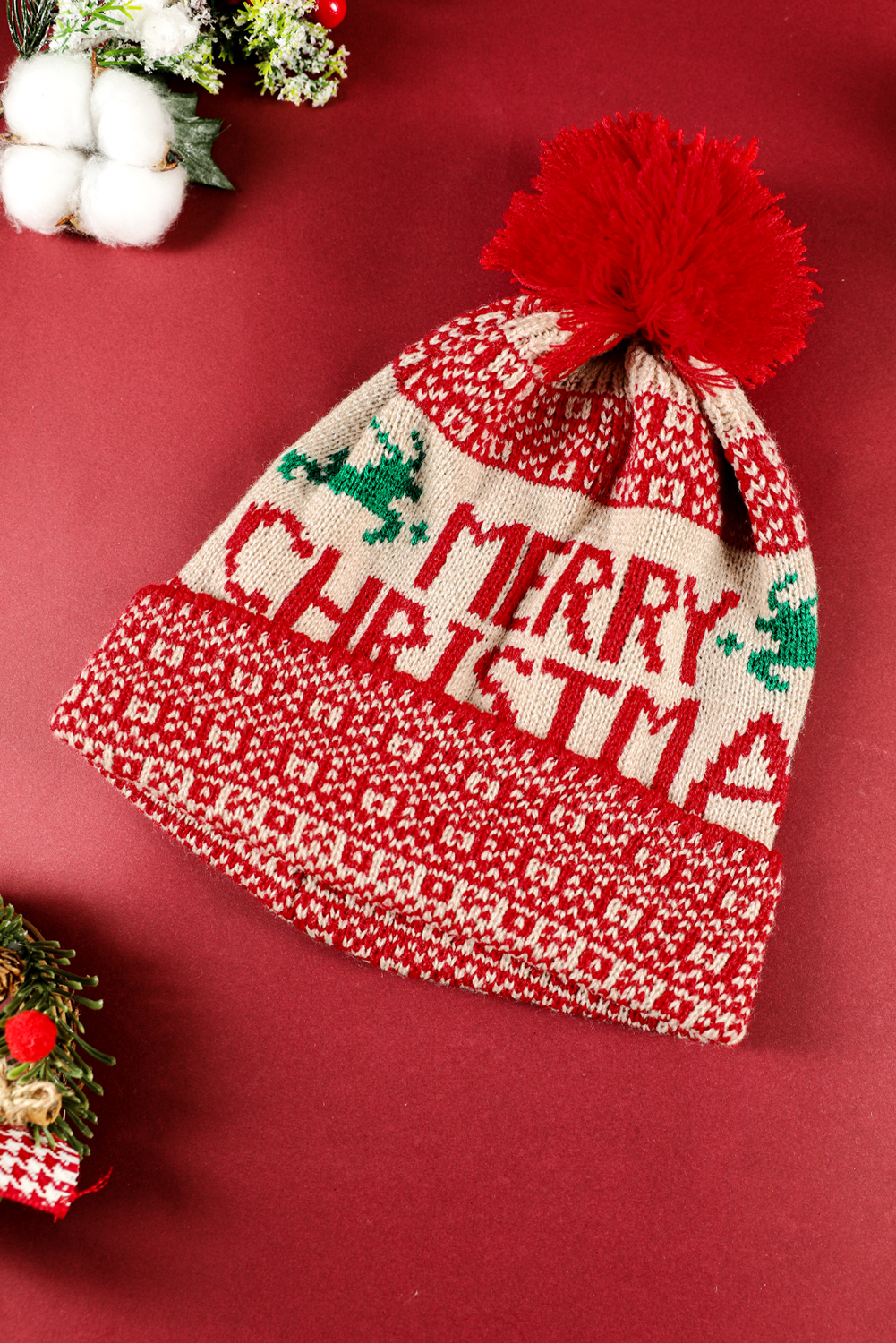 Fiery Red MERRY CHRISTMAS Winter Beanie Hat - loveforevers
