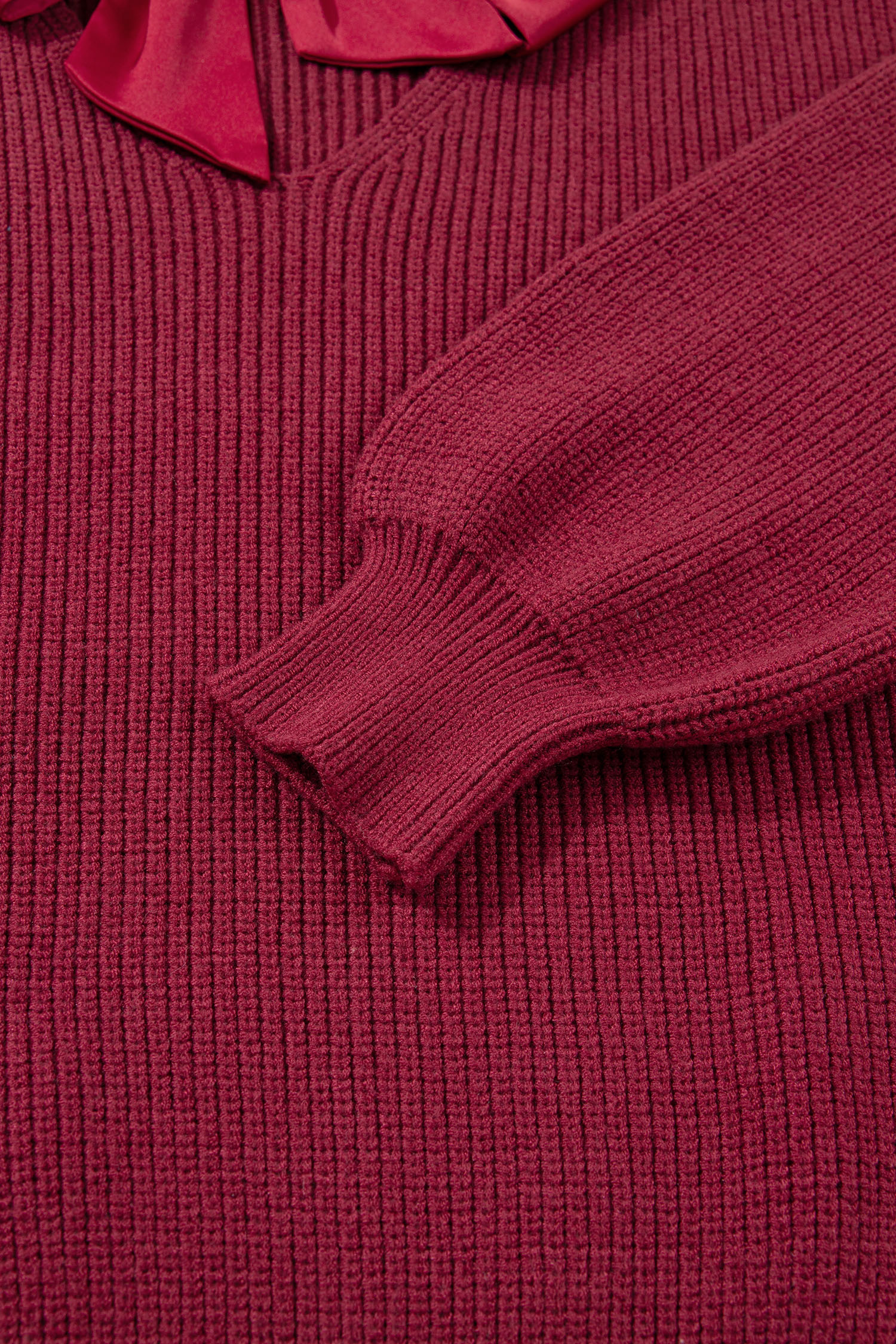 Black Ribbed Knit Ribbon Knot Backless Drop Shoulder Sweater - loveforevers