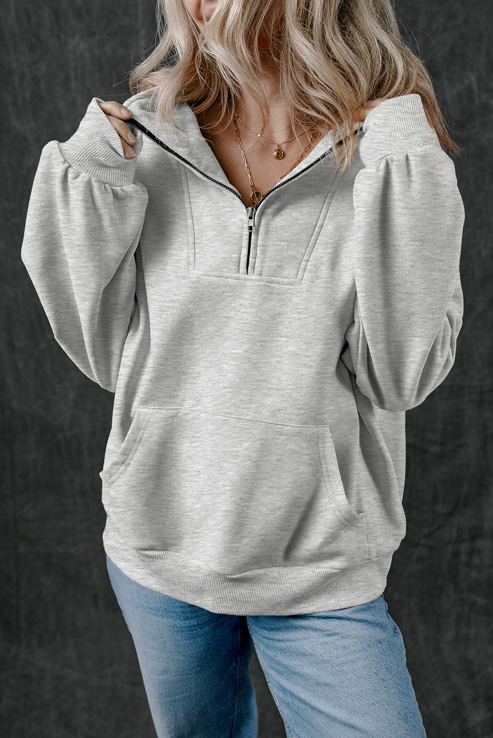Bonbon Zip-up Stand Neck Kangaroo Pocket Sweatshirt - loveforevers