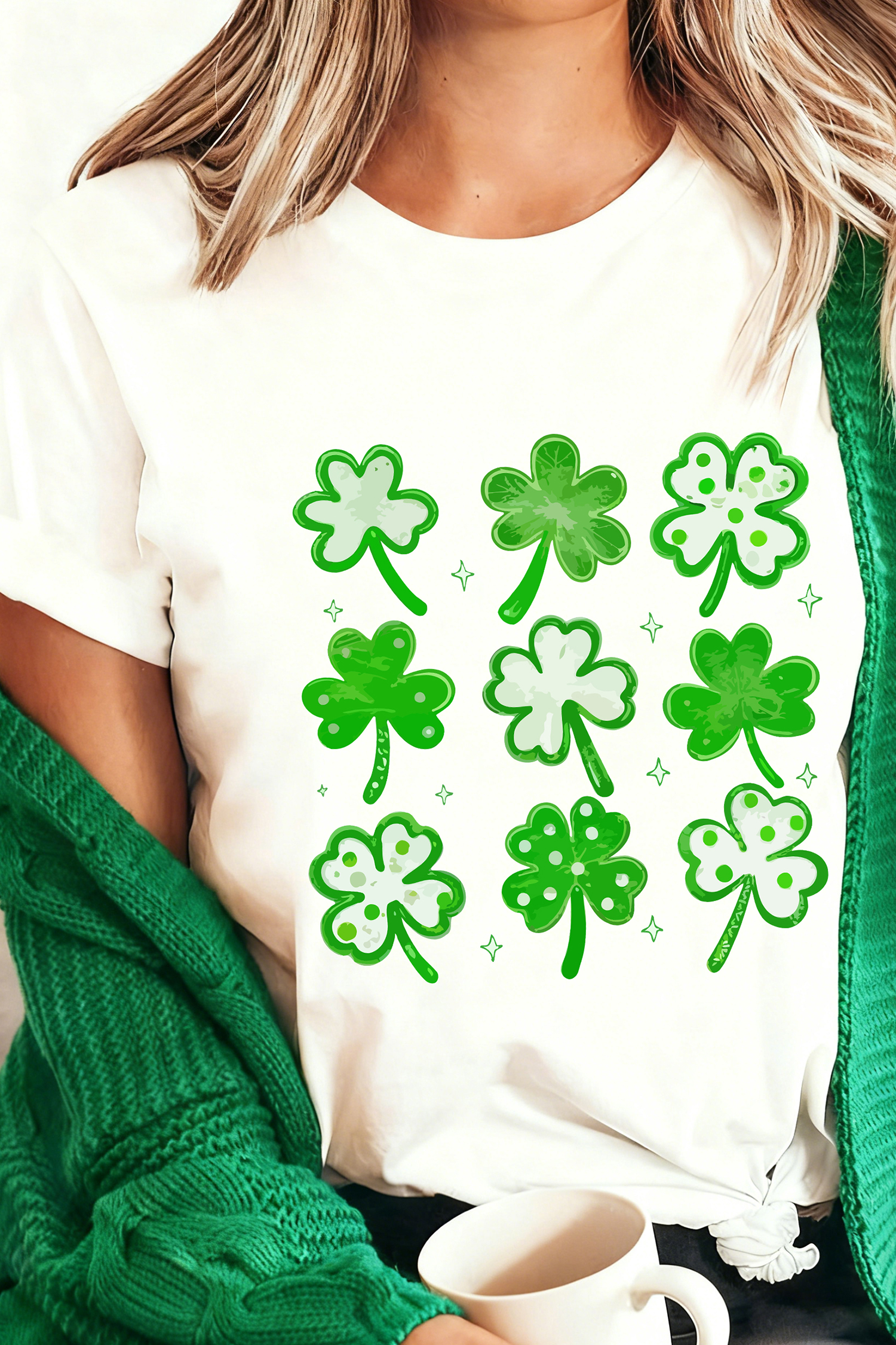 White Diverse Clover Print St Patricks Day T Shirt - loveforevers