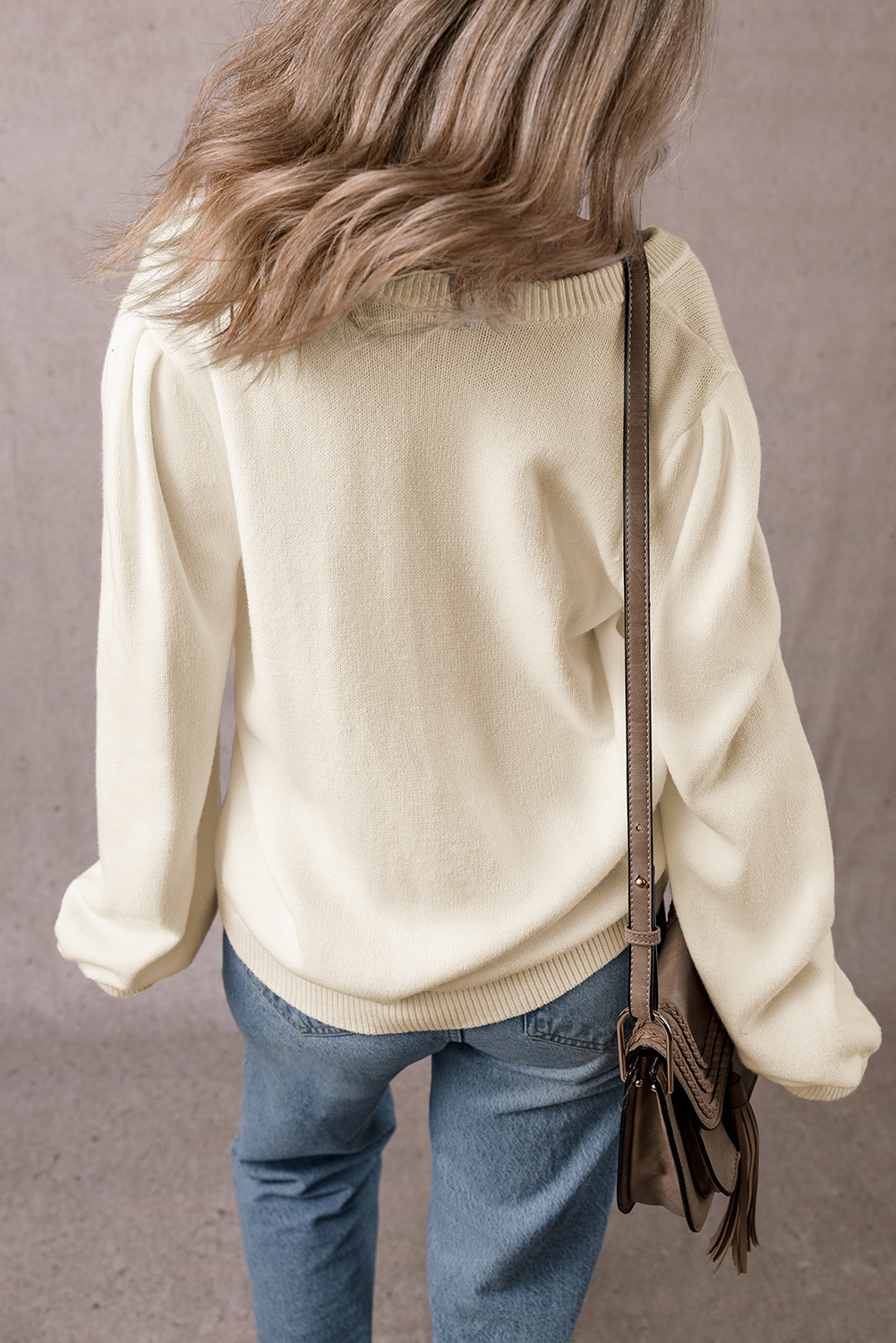 Apricot Pleated Sleeve Hollow Detail Button Sweater Cardigan - loveforevers