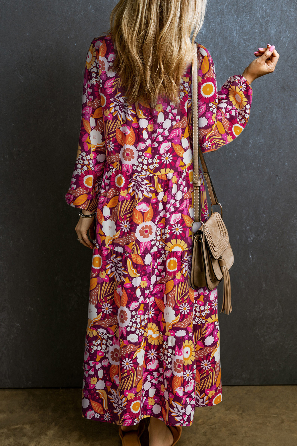 Purple Collared Tiered Flowy Long Dress - loveforevers