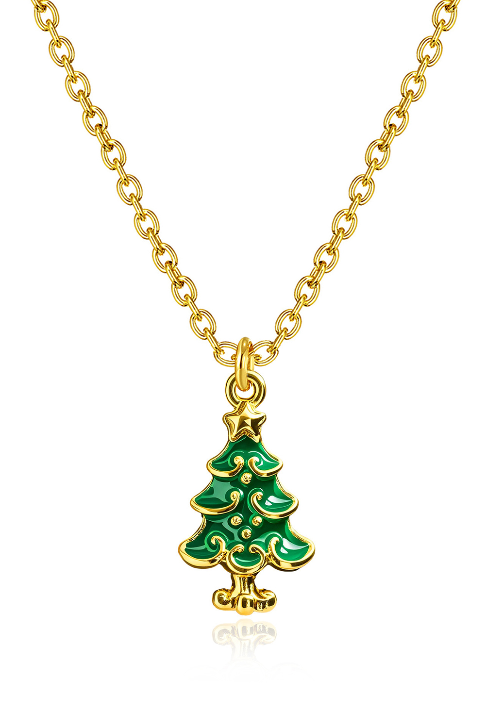 Gold Alloy Plated Chain Christmas Tree Pendant Necklace - loveforevers