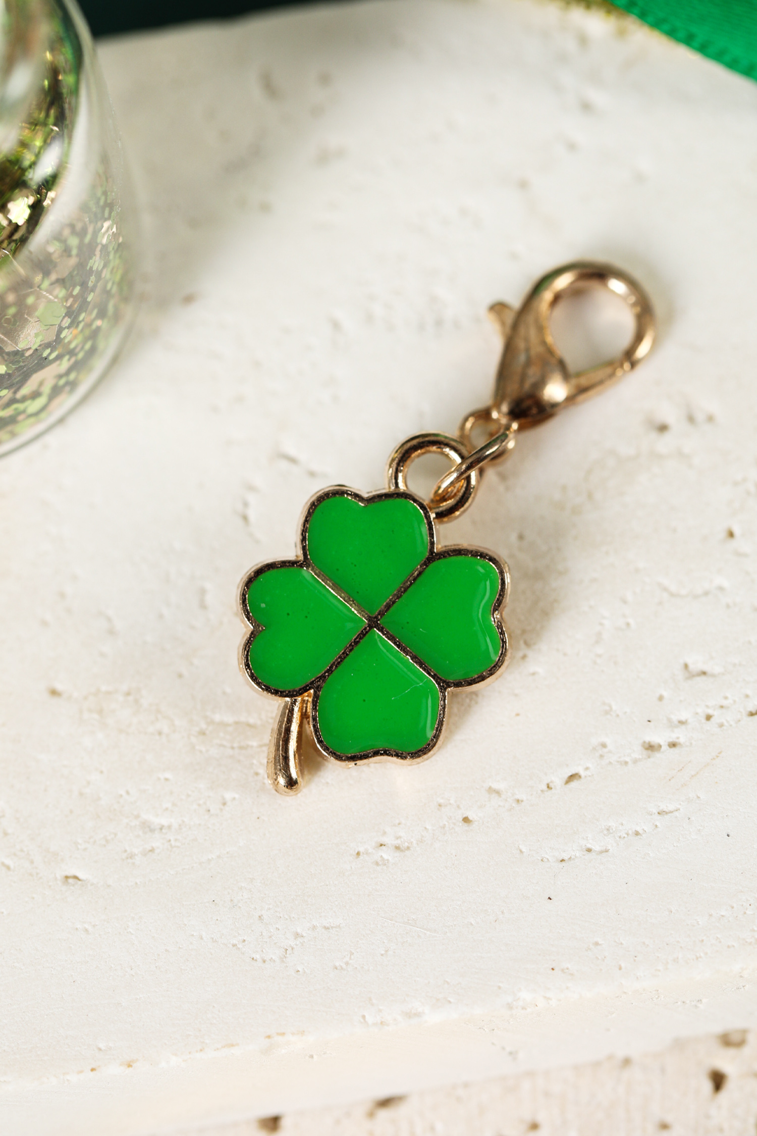 Green Enamel Lucky Clover Key Buckle St Patricks Day Lobster Clasp Pendant - loveforevers