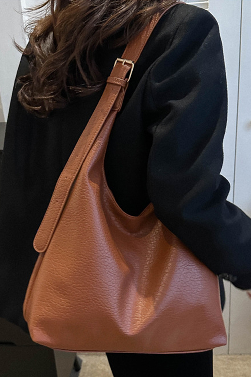 Coffee Adjustable Strap One Shoulder Leather Bag - loveforevers