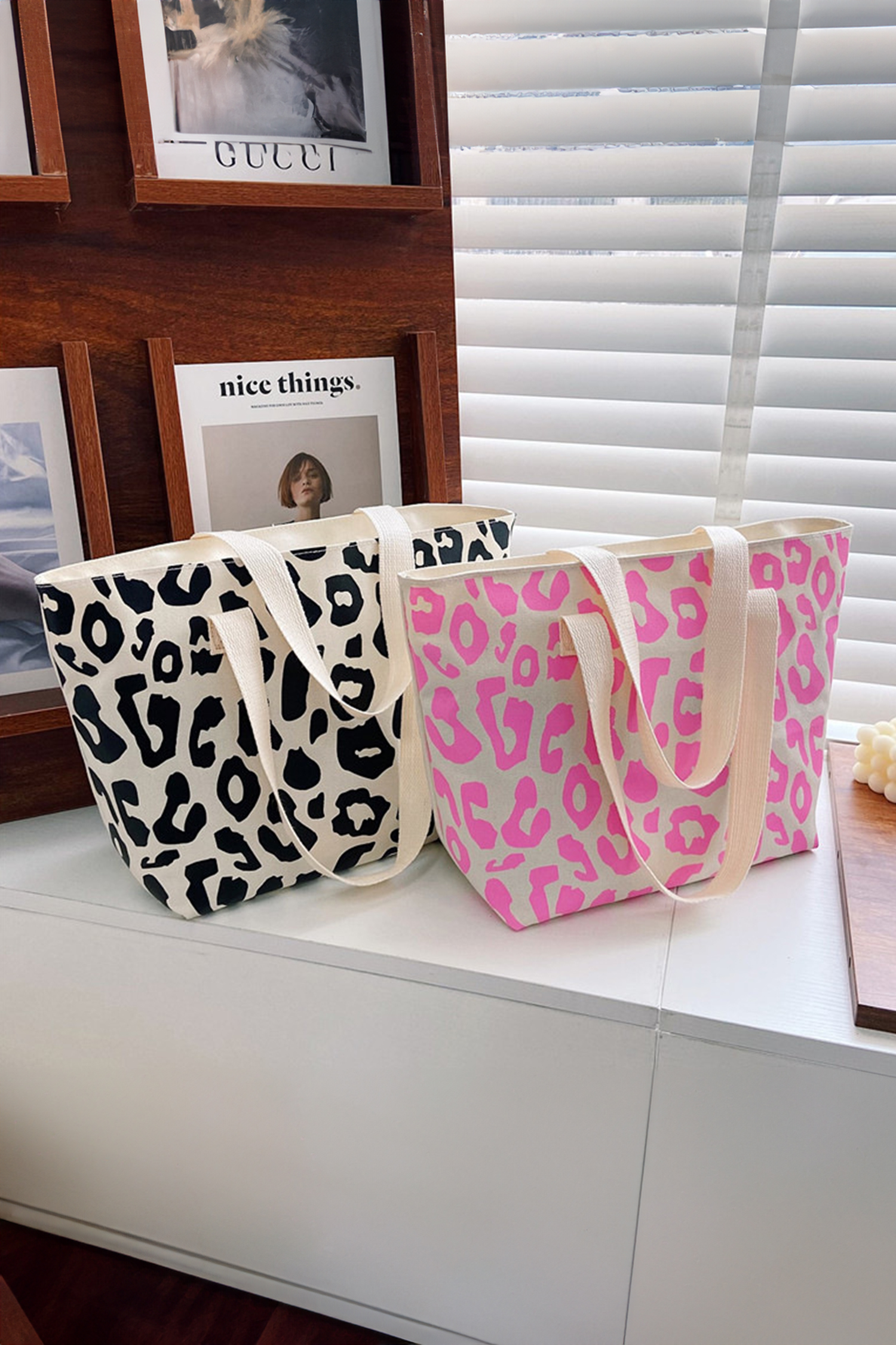 Black Leopard Print Canvas Tote Bag - loveforevers