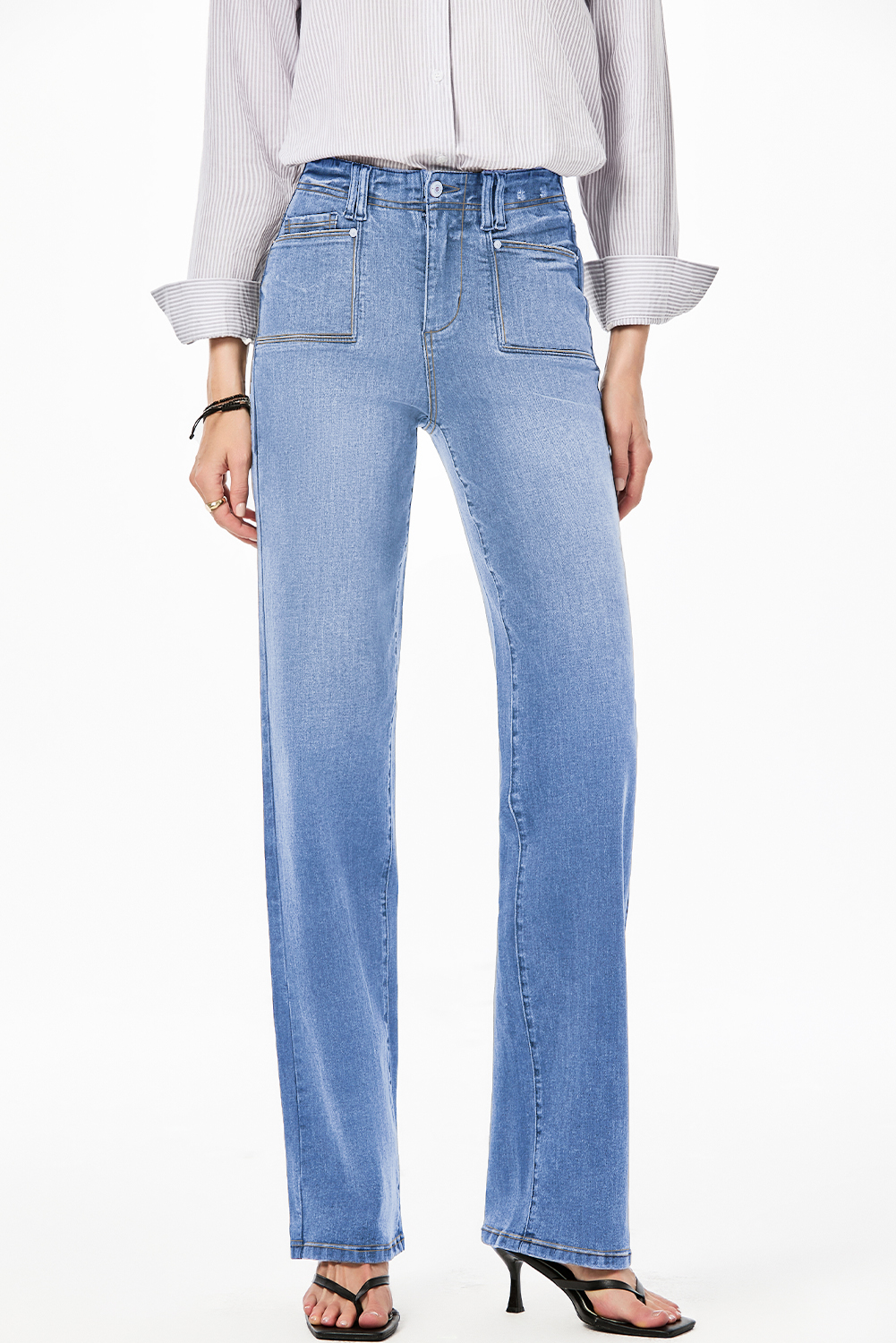 Dusk Blue Loose Straight Leg Cropped High Waist Jeans - loveforevers