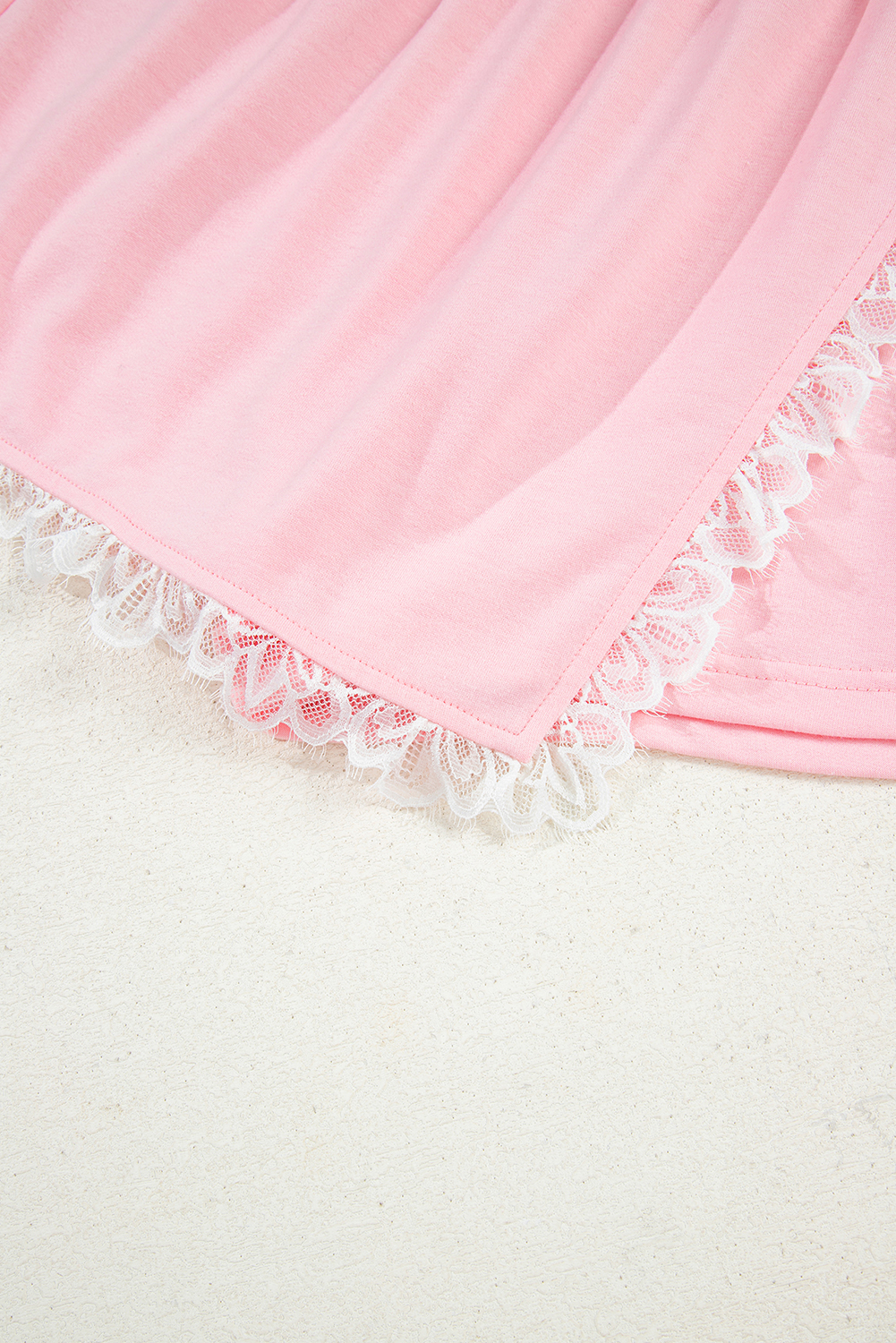 Pink Peter Pan Lace Embellished Neck Collision Sweatshirt and Skirt Two Piece Set - loveforevers