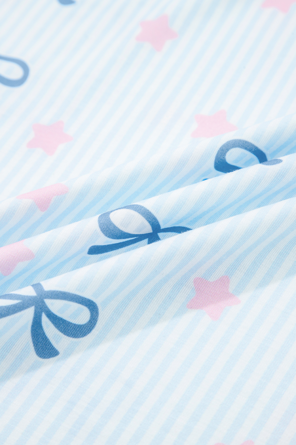 Sky Blue Stripe Bow Star Print Tied Detail 2pcs Lounge Set - loveforevers