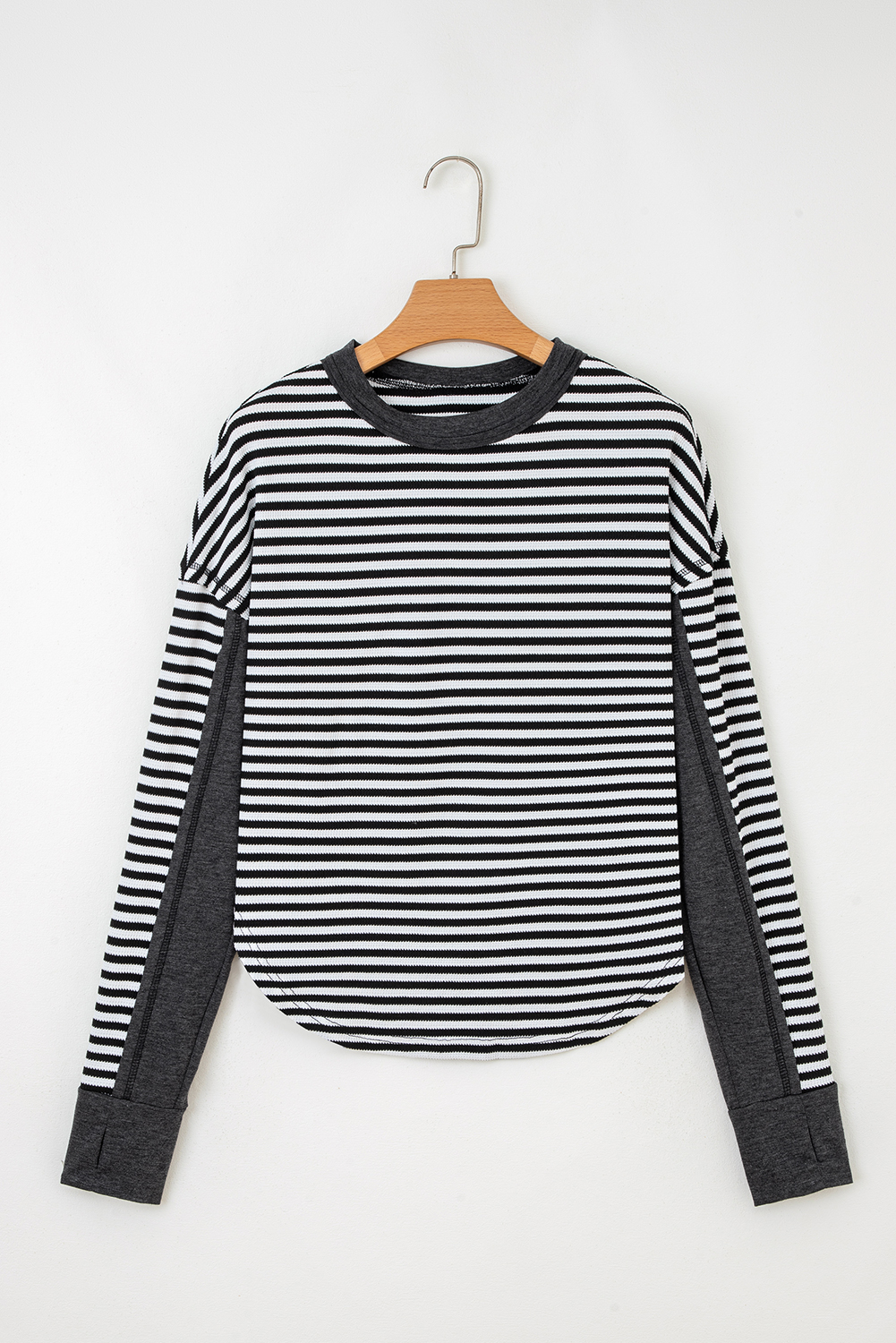 Dearlovers Green Stripe Thermal Knit Drop Shoulder Casual Top - loveforevers