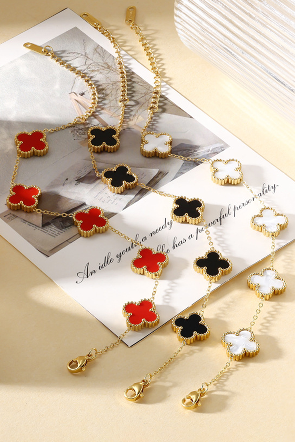 Fiery Red St Patricks Four Leaf Clover Chain Bracelet - loveforevers