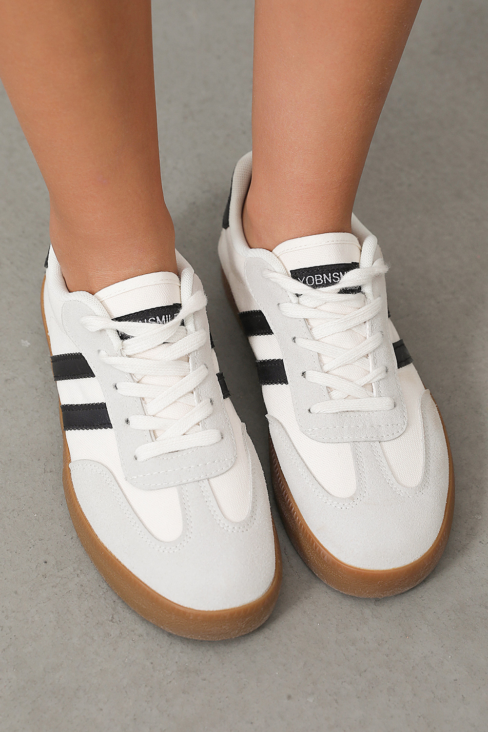 White Striped Lace-up Flat Sneakers - loveforevers
