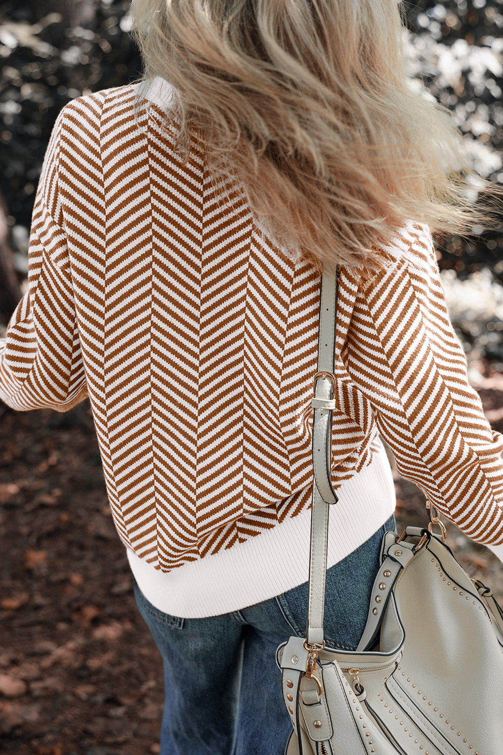 Coffee Contrast Edge Crew Neck Drop Shoulder Sweater - loveforevers
