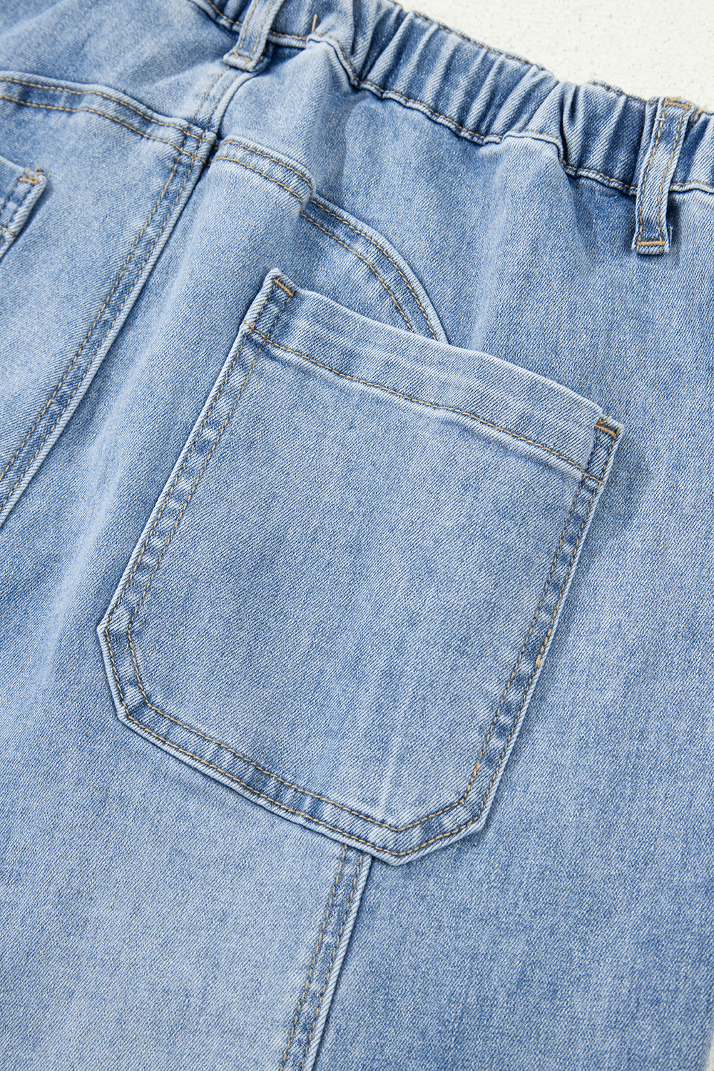 Beau Blue Drawstring Seam Detail Raw Hem Wide Leg Denim Pants - loveforevers