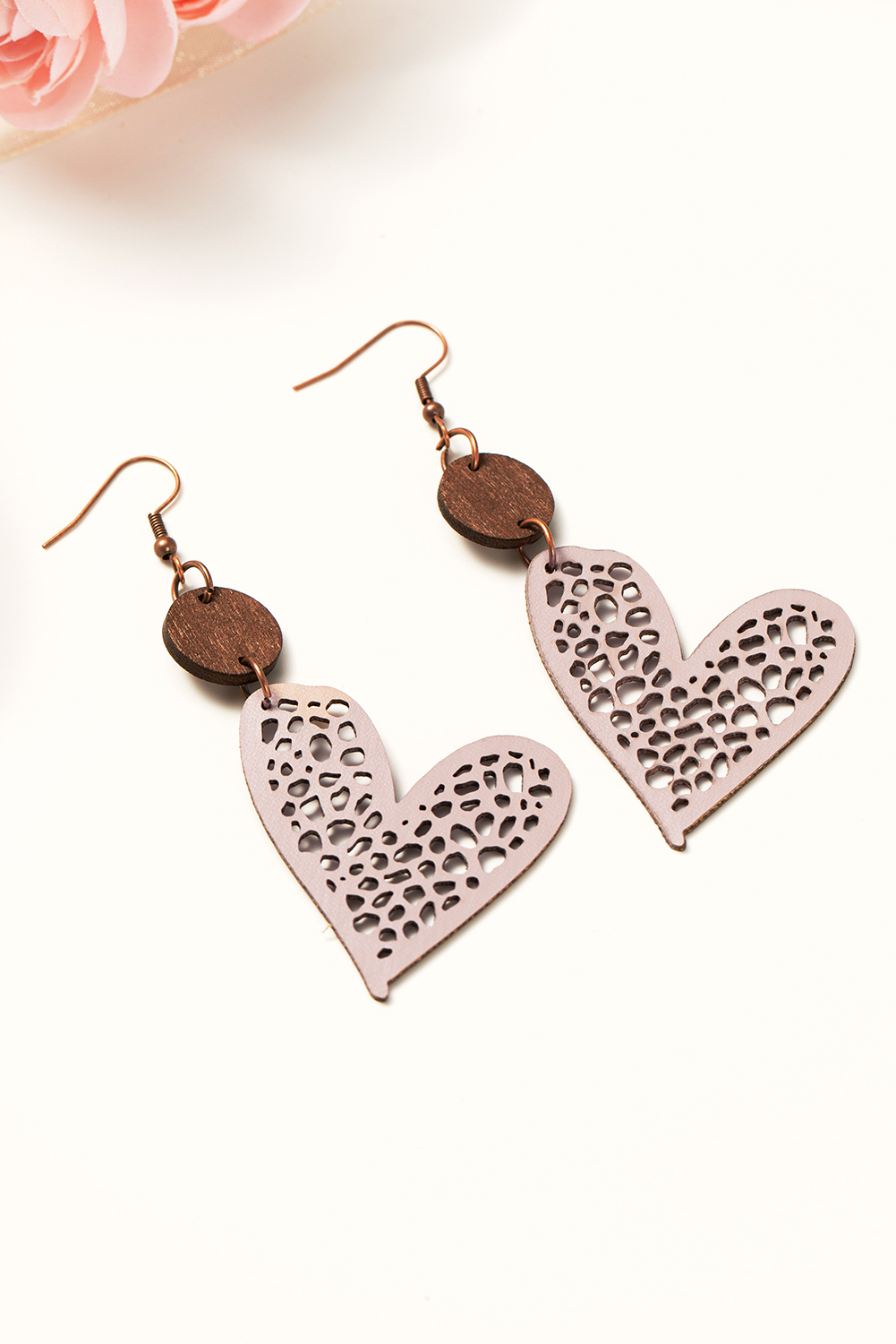 Light Pink Valentine Hollow-out Love Heart Dangle Earrings - loveforevers