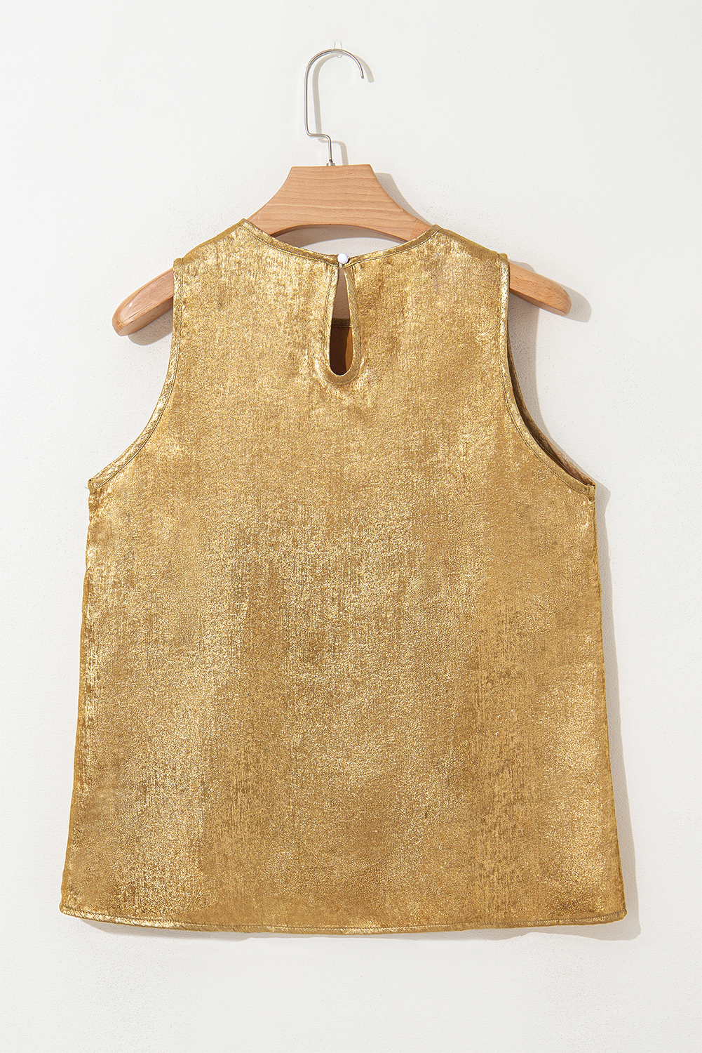 Gold Metal Textured Round Neck Casual Tank Top - loveforevers