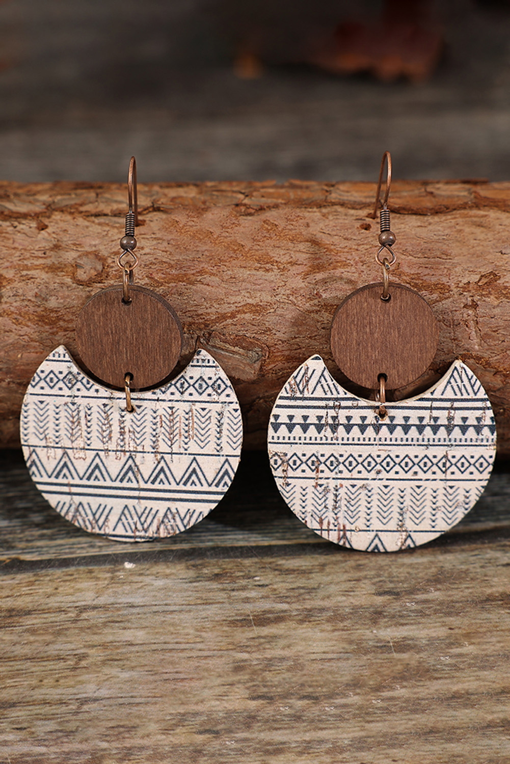 Multicolour Geometric Print Drop Wood Earrings - loveforevers