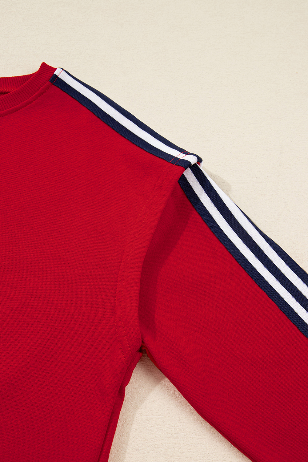 Fiery Red Contrast Striped Detail Varsity Sweatshirt - loveforevers