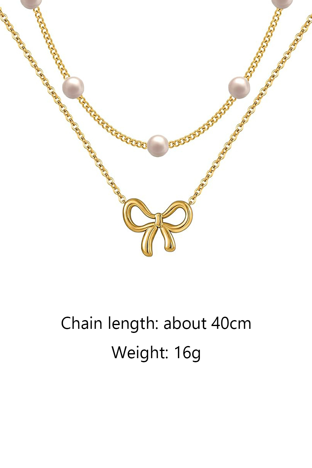 Gold Bow Pendant Pearl Beads Double Layer Necklace - loveforevers