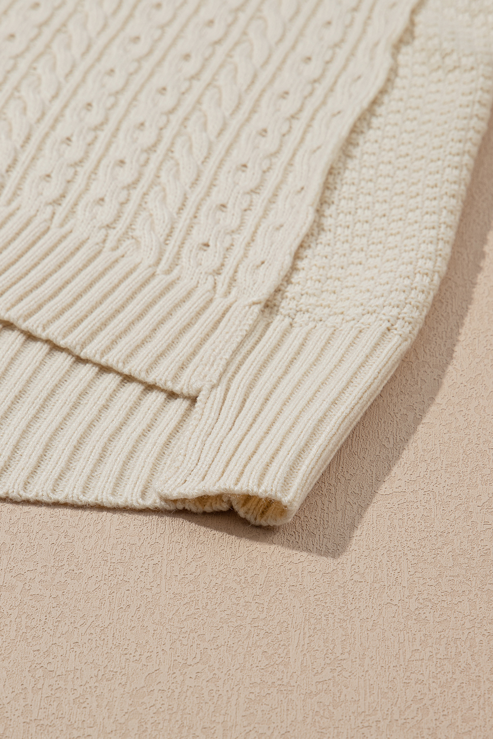 White Cable Knit Texture Uneven Hem Hooded Chic Cardigan - loveforevers