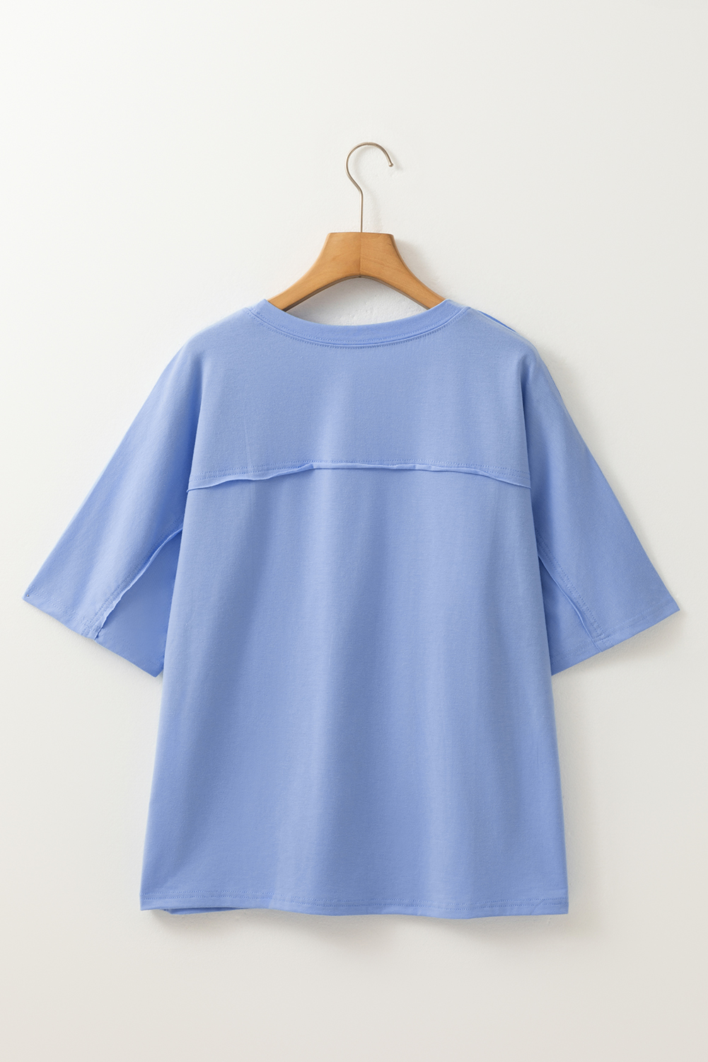 Apricot Flower Patched Exposed Stitching Trim Crew Neck Loose Tee - loveforevers