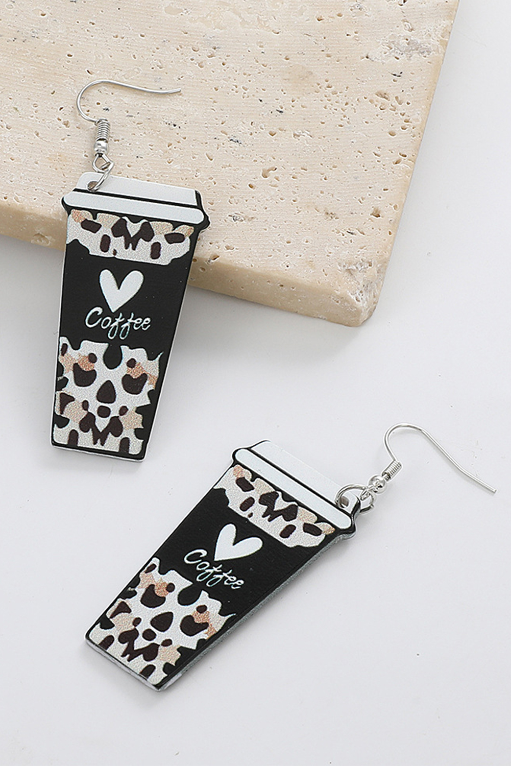 Black Leopard Coffee Print Beverage Cup Shape Earrings - loveforevers