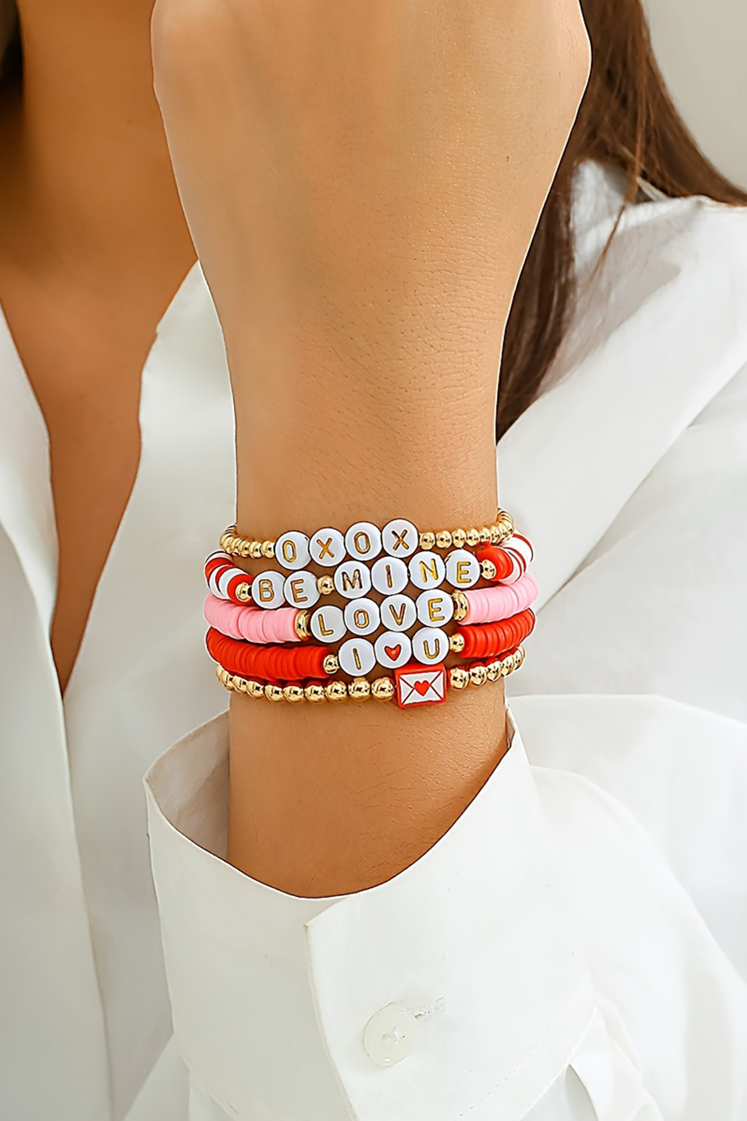 Gold Valentines Love Slogan Multilayer 5pcs Bracelet Set - loveforevers