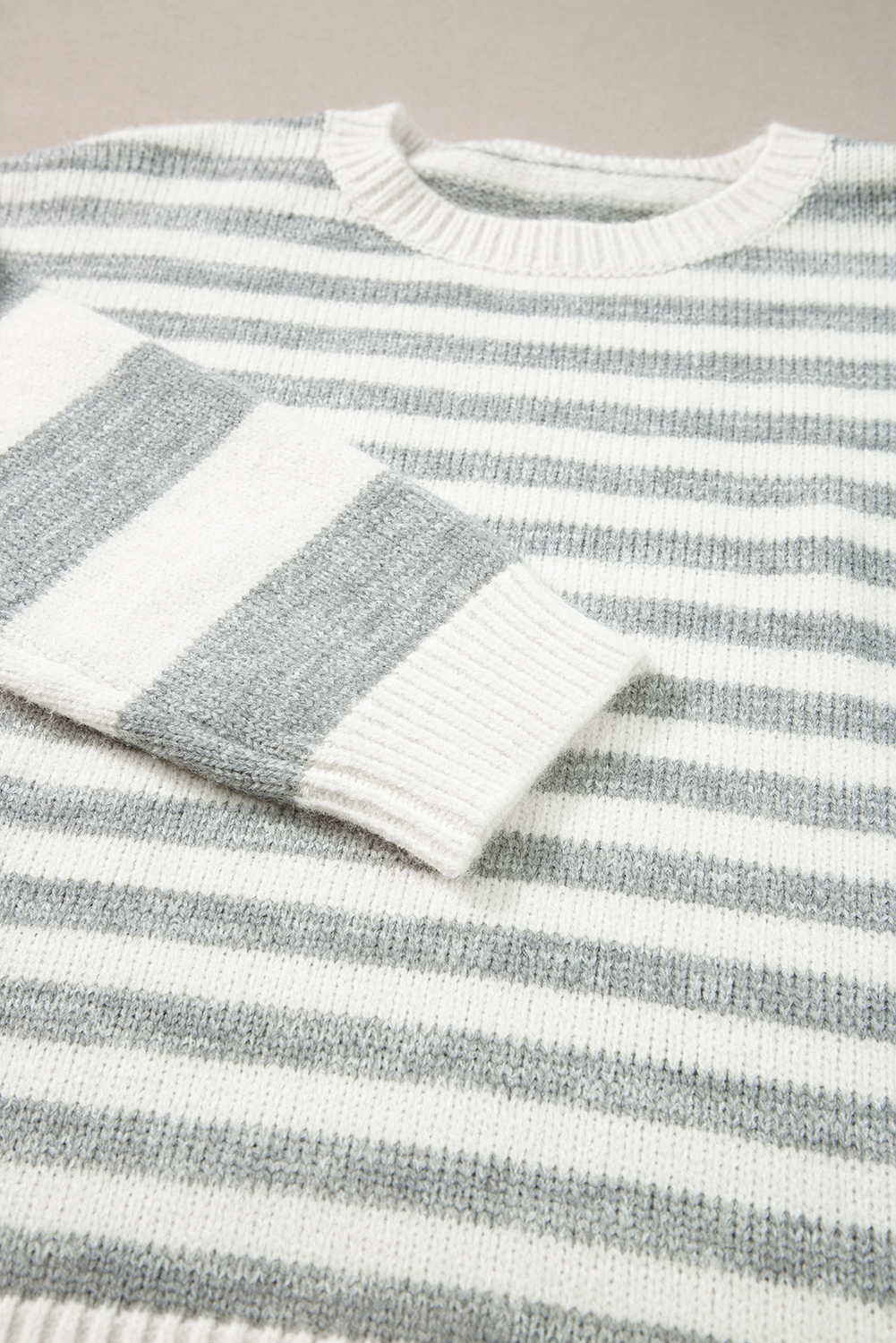 Gray Stripe Drop Shoulder Crew Neck Sweater - loveforevers