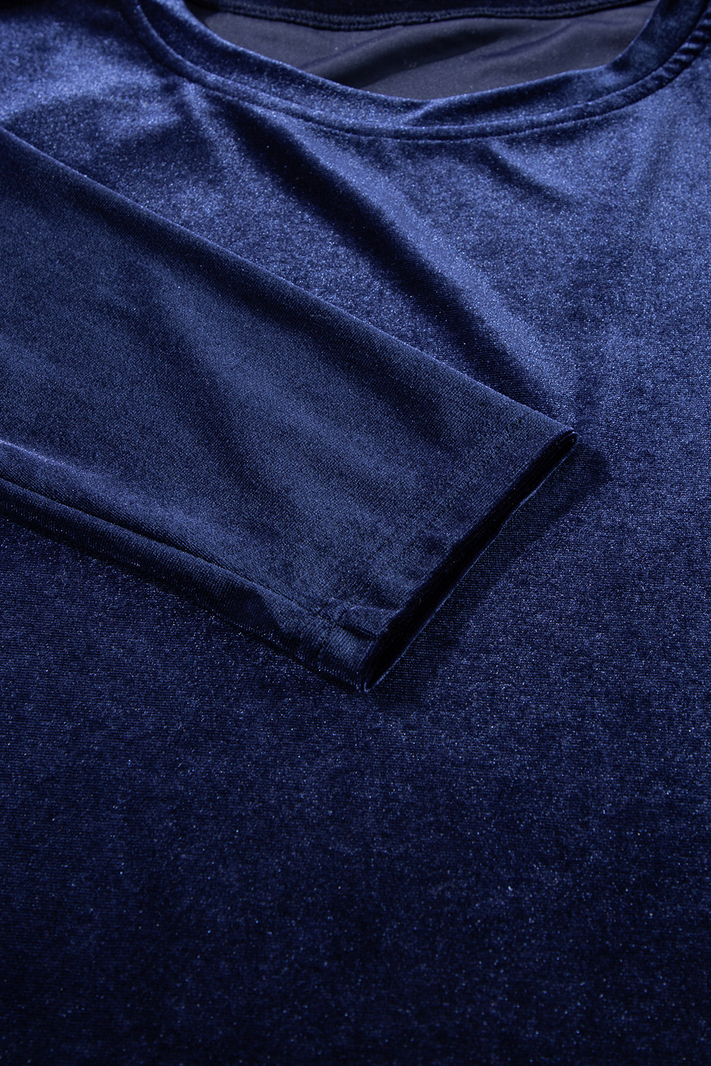 Navy Blue Solid Velvet Ruffled Two Piece Pants Set - loveforevers