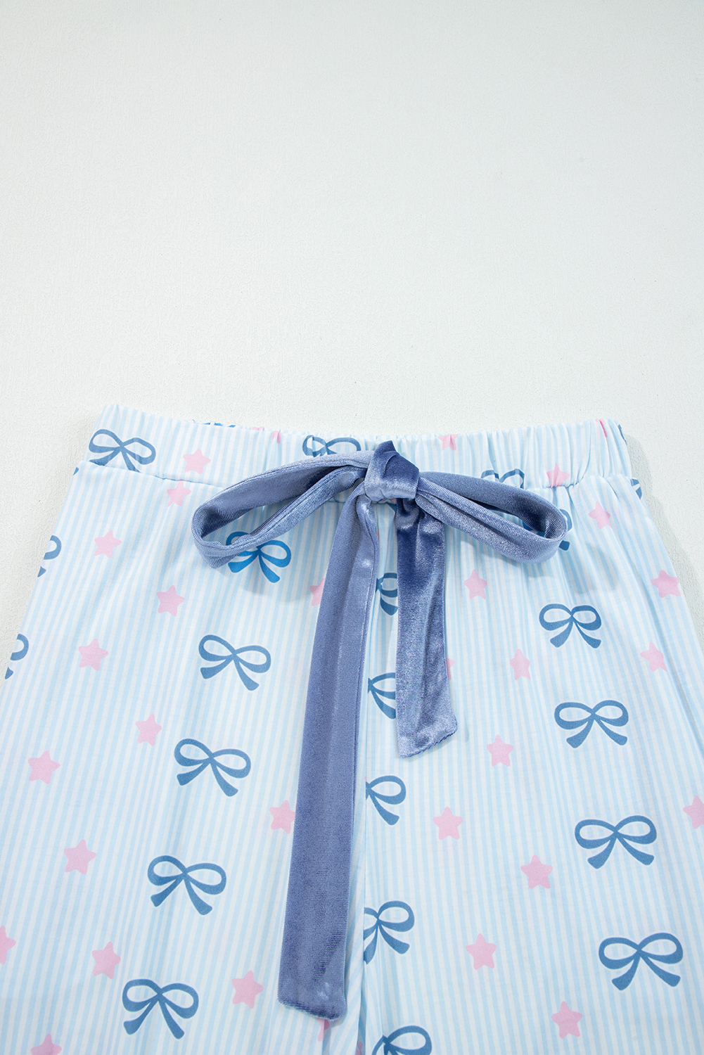 Sky Blue Stripe Bow Star Print Tied Detail 2pcs Lounge Set - loveforevers