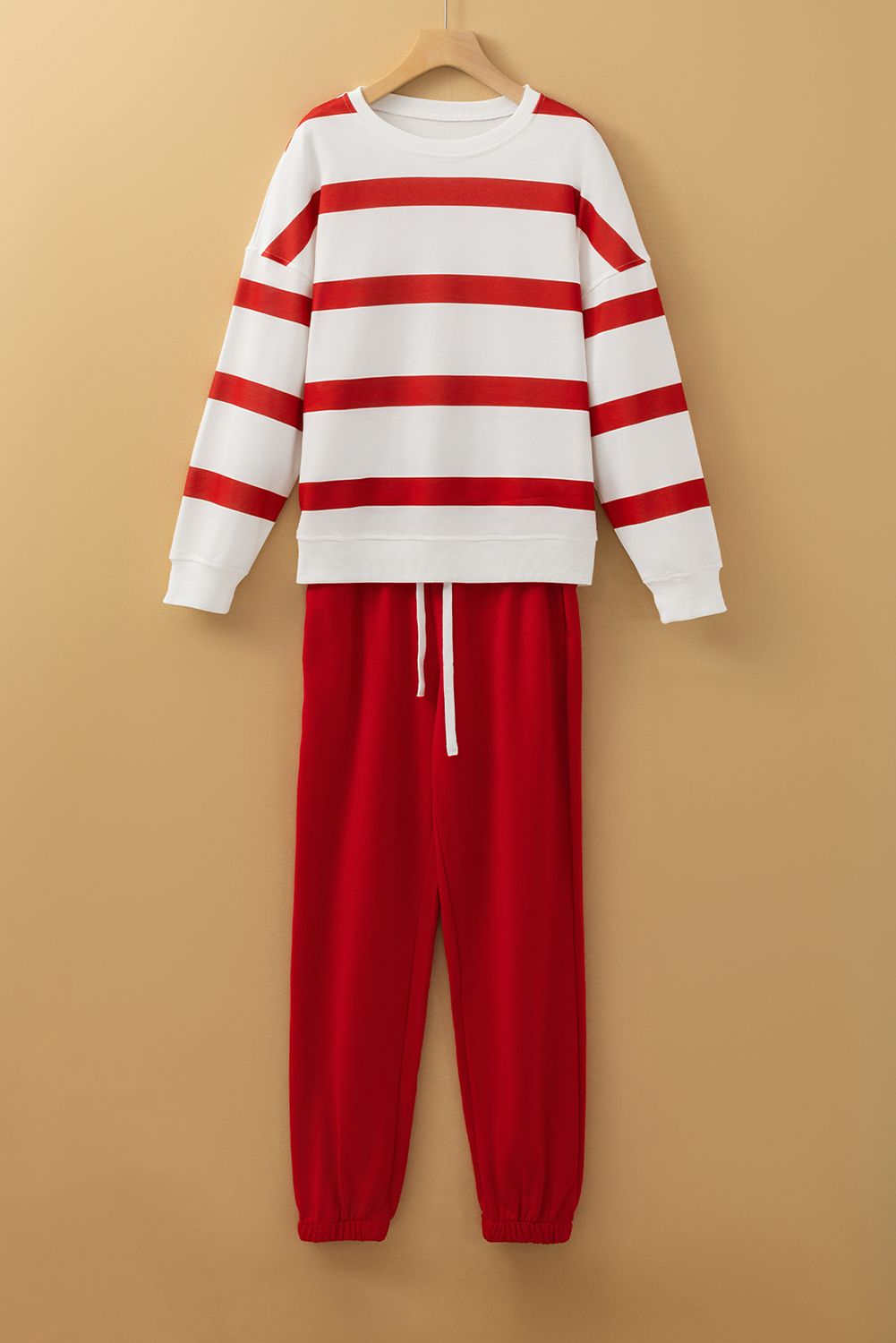Brown Stripe Striped Drop Shoulder Pullover and Jogger Pants Set - loveforevers