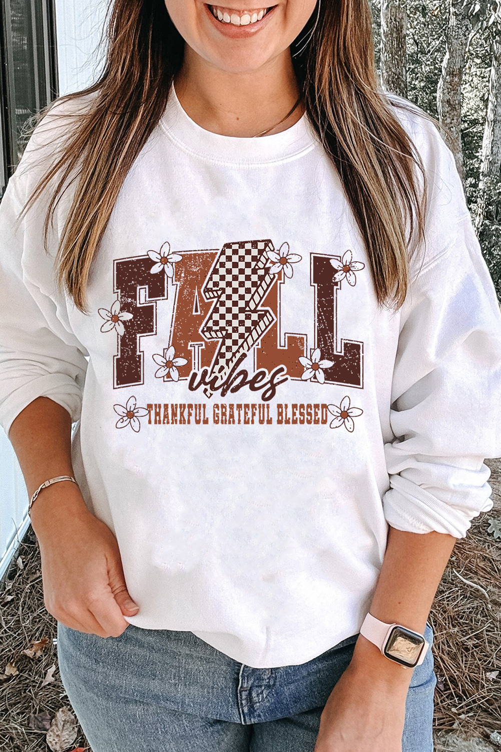 White FALL THANKFUL Graphic Drop Shoulder Sweatshirt - loveforevers