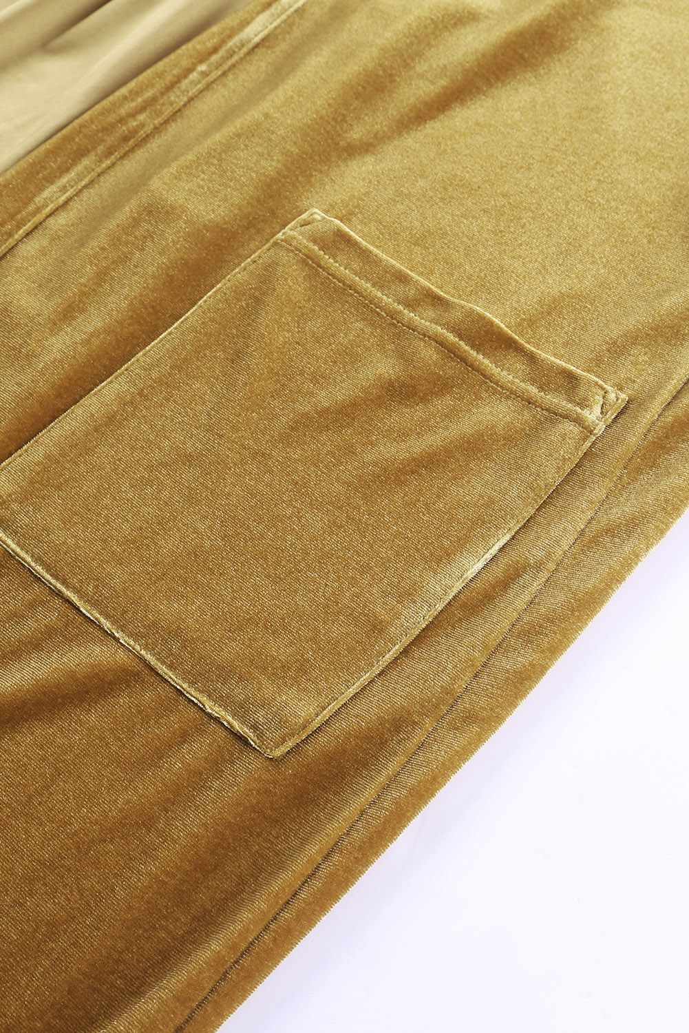 Yellow Velvet Open Front Pocketed Long Duster - loveforevers