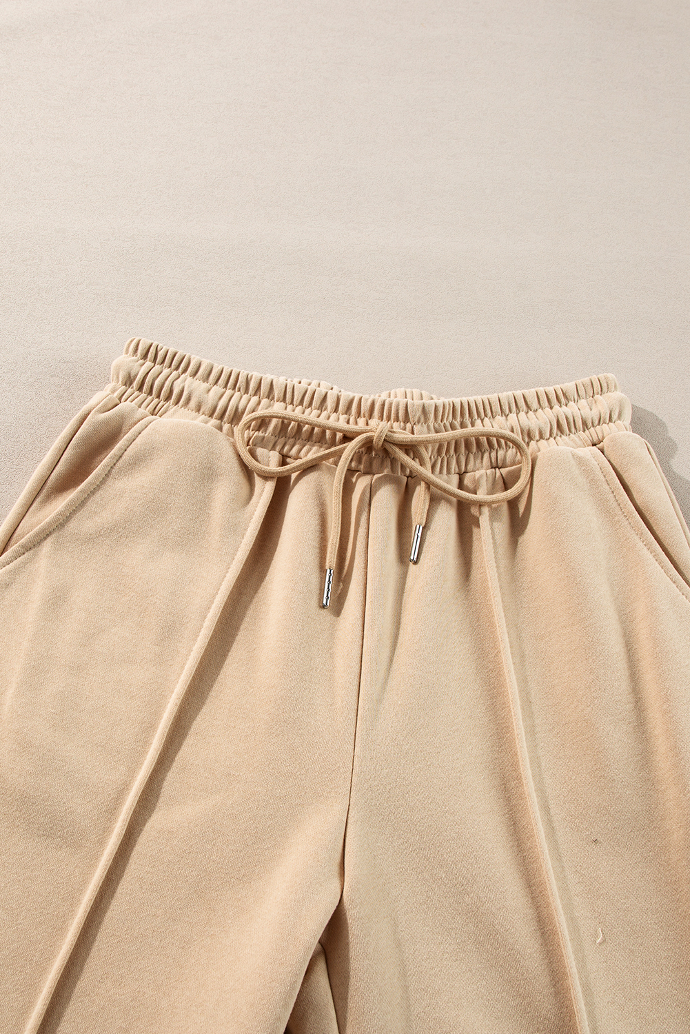 Apricot Solid Seamed Zipper Jacket and Drawstring Waist Pants Set - loveforevers
