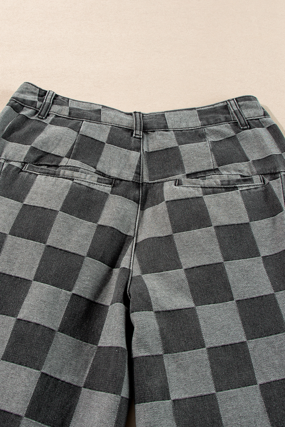 Dark Grey Checkered Denim Wide Leg Jeans - loveforevers