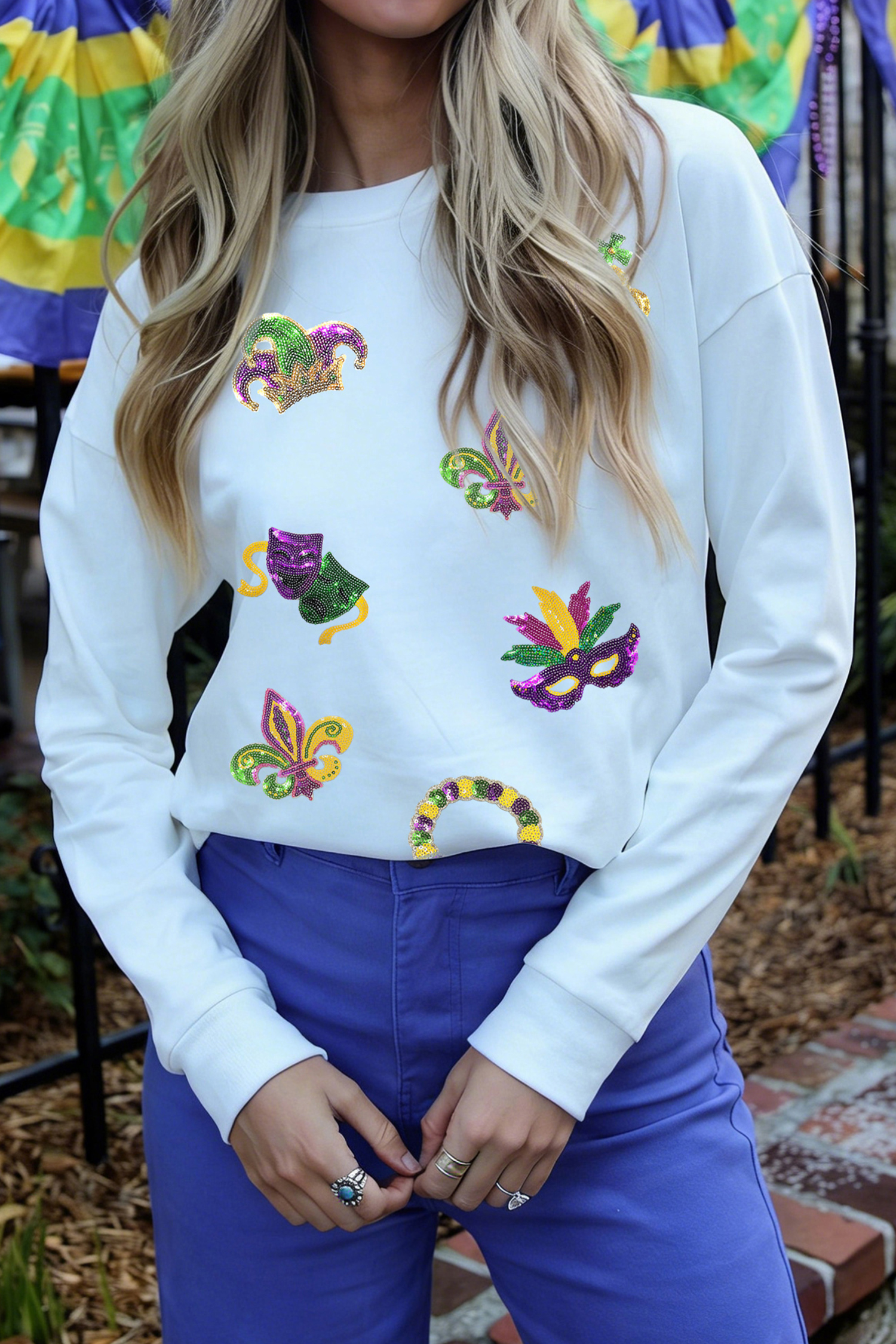 White LUCKY Clover Embroidered Long Sleeve Top - loveforevers