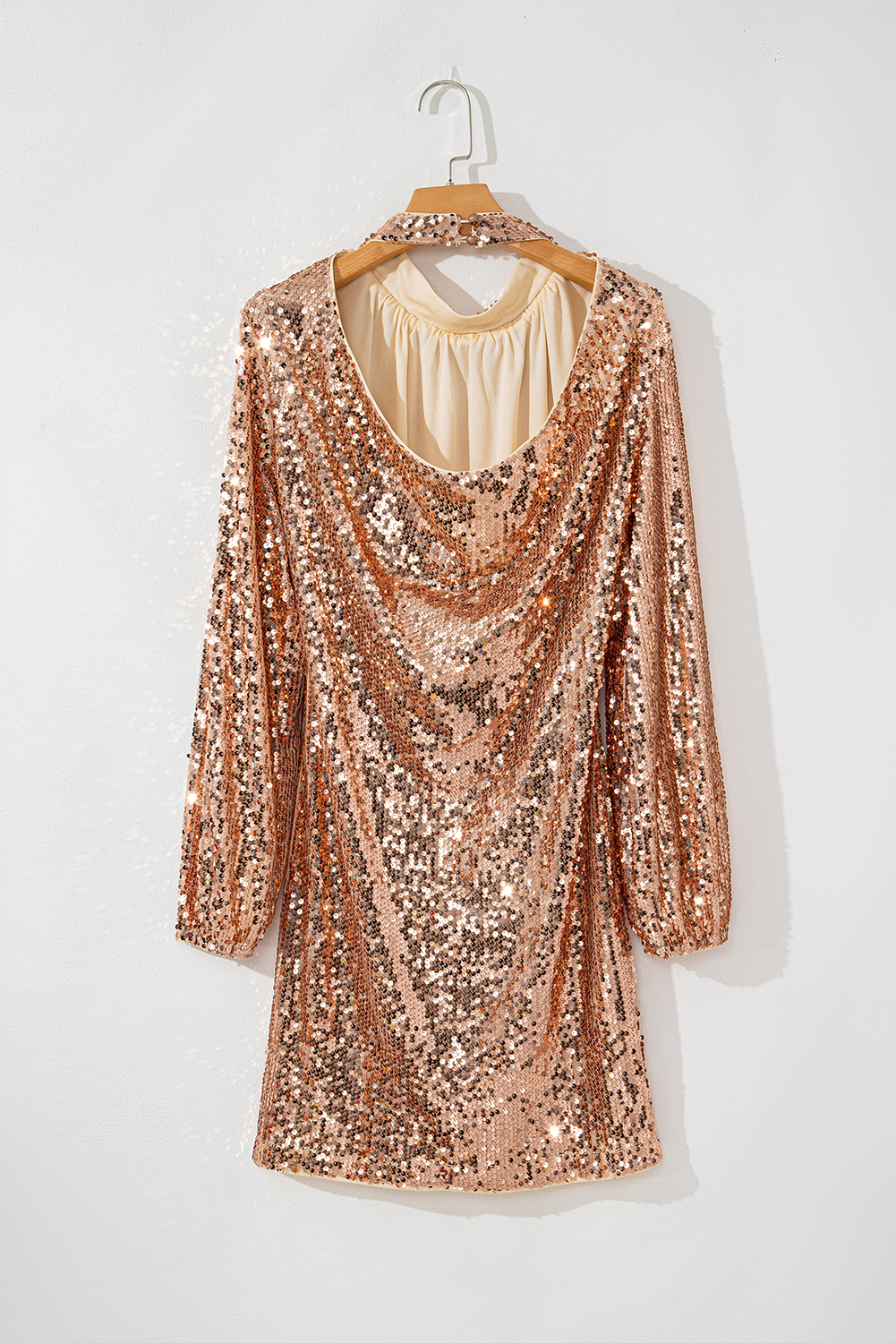 Gold Sequined Long Sleeve Cutout Back Mini Dress - loveforevers