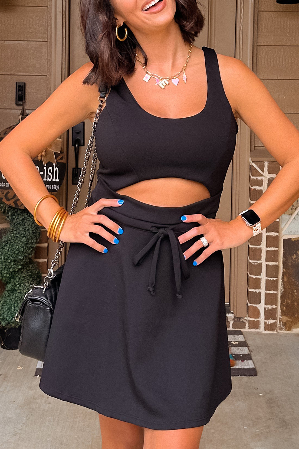 Black Cut Out Front High Waist Tank Mini Dress - loveforevers