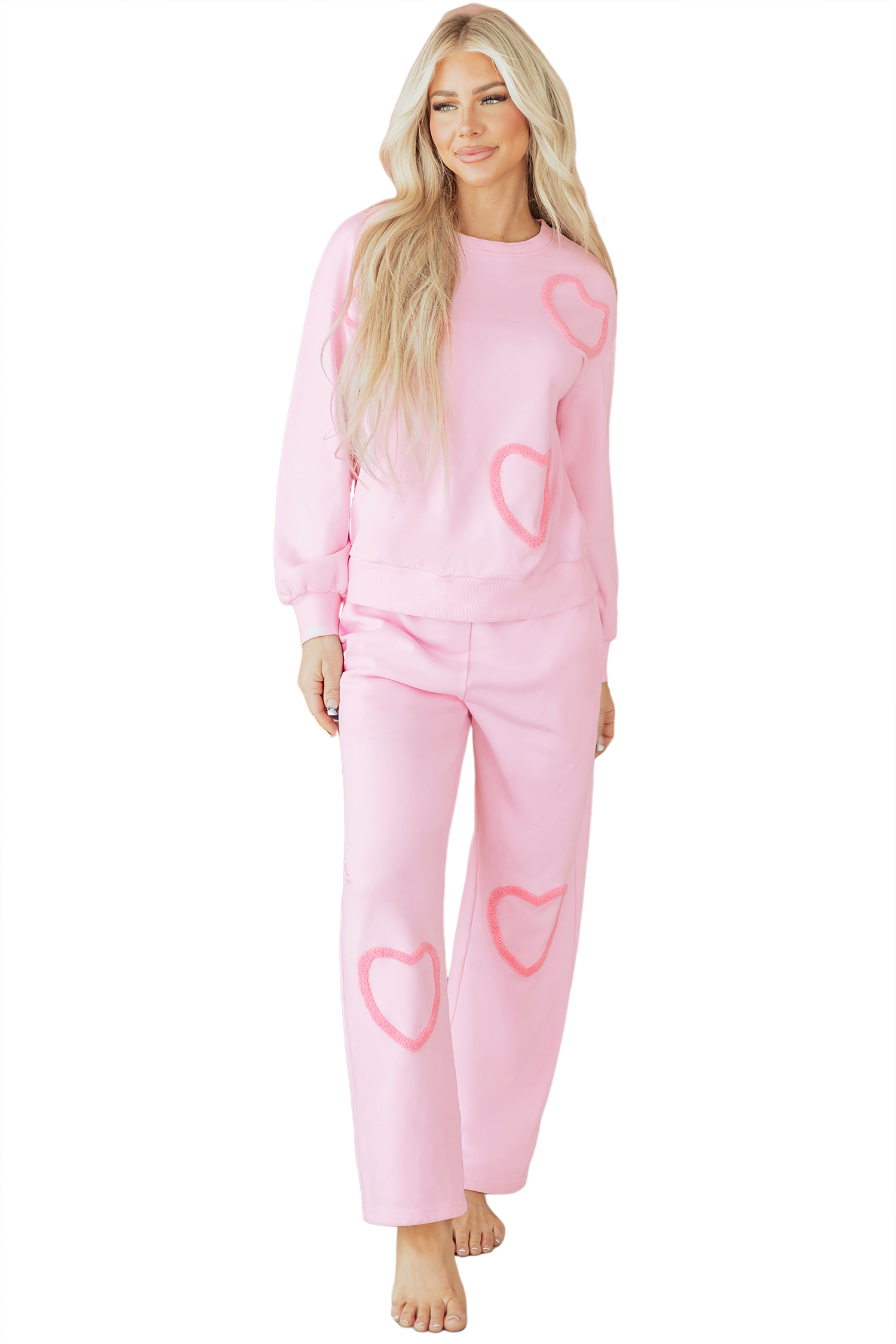 Phalaenopsis Chenille Heart Pattern Casual 2pcs Pants Set - loveforevers