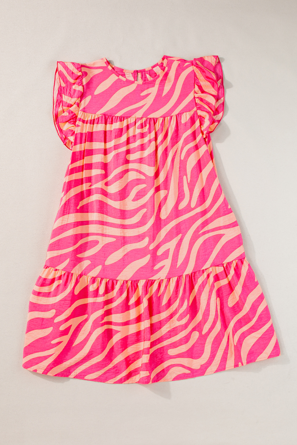 Pink Zebra Stripe Printed Ruffle Trim Pocketed Dress - loveforevers
